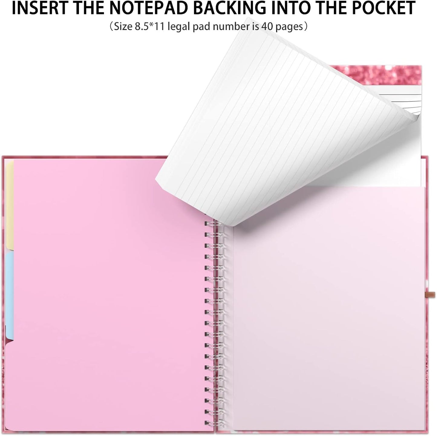 Rimilak Spiral Clipboards Folio with Refillable Lined Notepad, 14.5 x 9.8 In, Hardcover Cover with 5 Interior Pockets, Elastic Band and Pen Loop Series. Cute Stylish Clipfolio, Daisy Flower