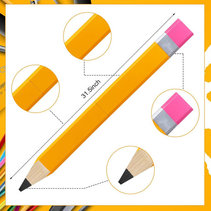 Yousoontic 31.5 Inch Giant Pencil Wall Art Wooden Jumbo Pencil Back to School Party Decoration Yellow Pen Props Preschool Kindergarten Graduation Classroom Decor for Home School Supplies
