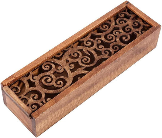 Joyzan Wooden Pen Box, Wood Pencil Storage Case Retro Stash Organizer Removable Cover Rectangular Ballpoint Pen Display Holder Gift Desktop Office Necklace Bracelet Jewelry Cosmetic