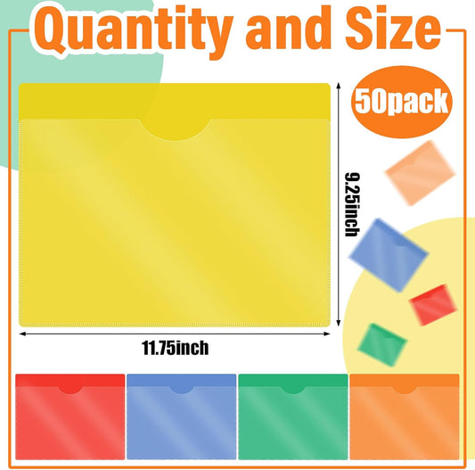 Kisston 25 Pack Heavy Duty Vinyl Plastic Folders with Clear Front Pocket File Jackets, Three Sided Closed, Letter Size Plastic Folders for Documents, 11.75 x 9.25 Inch (5 Colors)
