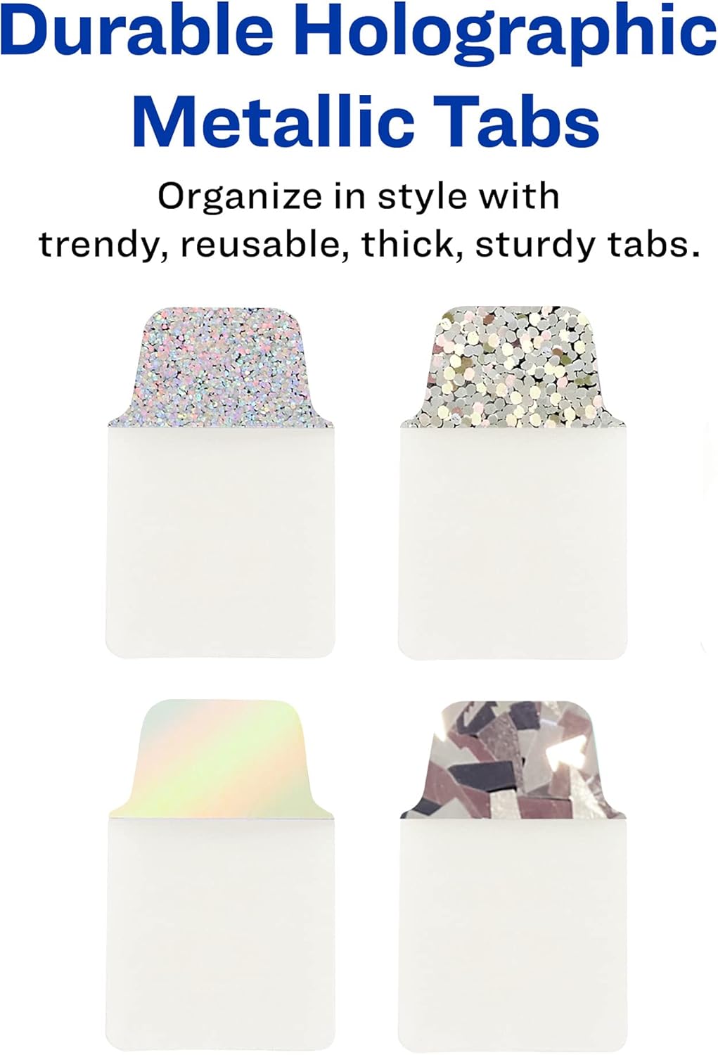 Avery Ultra Tabs Luxe Collection, 1" x 1.5" Mini Tabs, Holographic Iridescent Designs, Repositionable, 32 Total (74178)