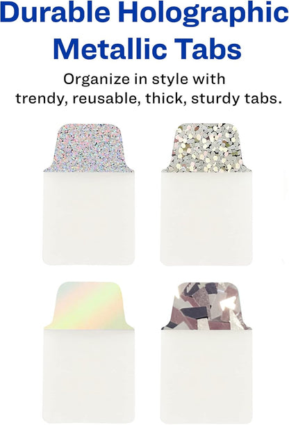 Avery Ultra Tabs Luxe Collection, 1" x 1.5" Mini Tabs, Holographic Iridescent Designs, Repositionable, 32 Total (74178)