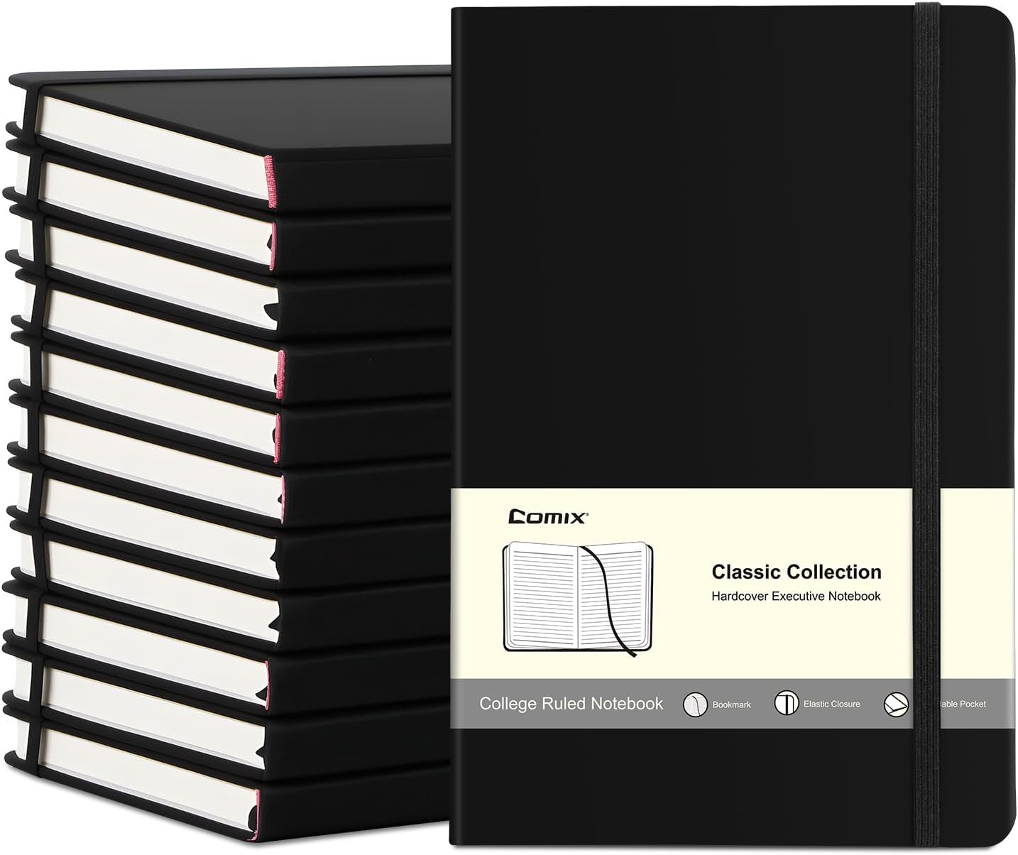 COMIX 12 Pack Lined Journal Notebooks, 240 Pages, Medium 5.5" x 8.3", Hardcover, Journaling Notebook for Work, Business Notebooks for School & Office, Journals for Women, Men