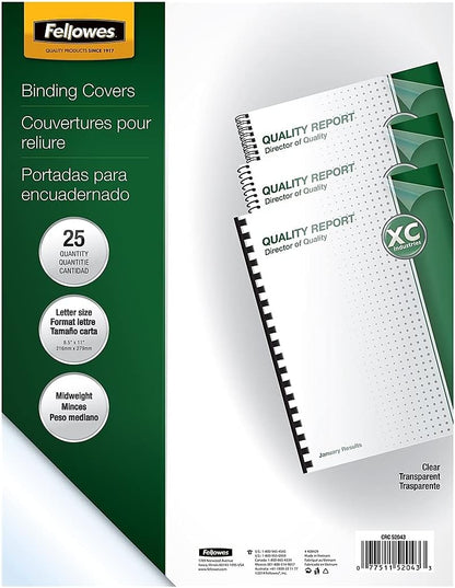 Fellowes Binding Presentation Covers, 8mil, Letter, 25 Pack, Clear (52043)