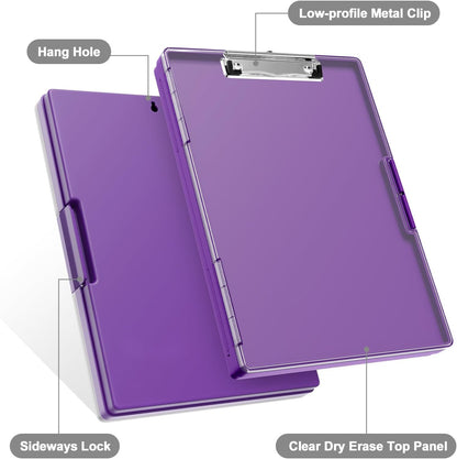 Piasoenc Clipboard with Storage, 8.5 x 11 Clip Boards with 2 Storage Case and A4 Paper Folder, Clear Dry Erase Top Panel, Heavy Duty Plastic, Folio & Side Opening, for Nurses, Teachers, Lawers,Black