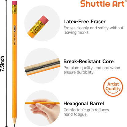 Shuttle Art Wood-Cased #2 HB Pencils, 350 Pack Sharpened Yellow Pencils with Erasers, Bulk Pack Graphite Pencils for School and Teacher Supplies, Writing, Drawing and Sketching