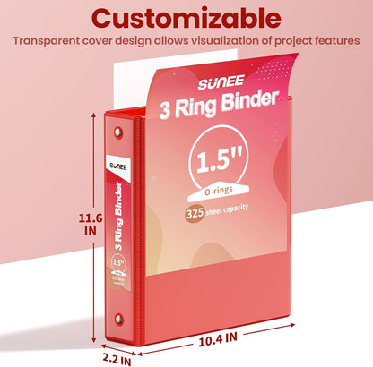 SUNEE 3 Ring Binder 3 Inch 1 Pack, Clear View Binder Three Ring PVC-Free (Fit 8.5x11 Inches) for School or Office Supplies, Pink