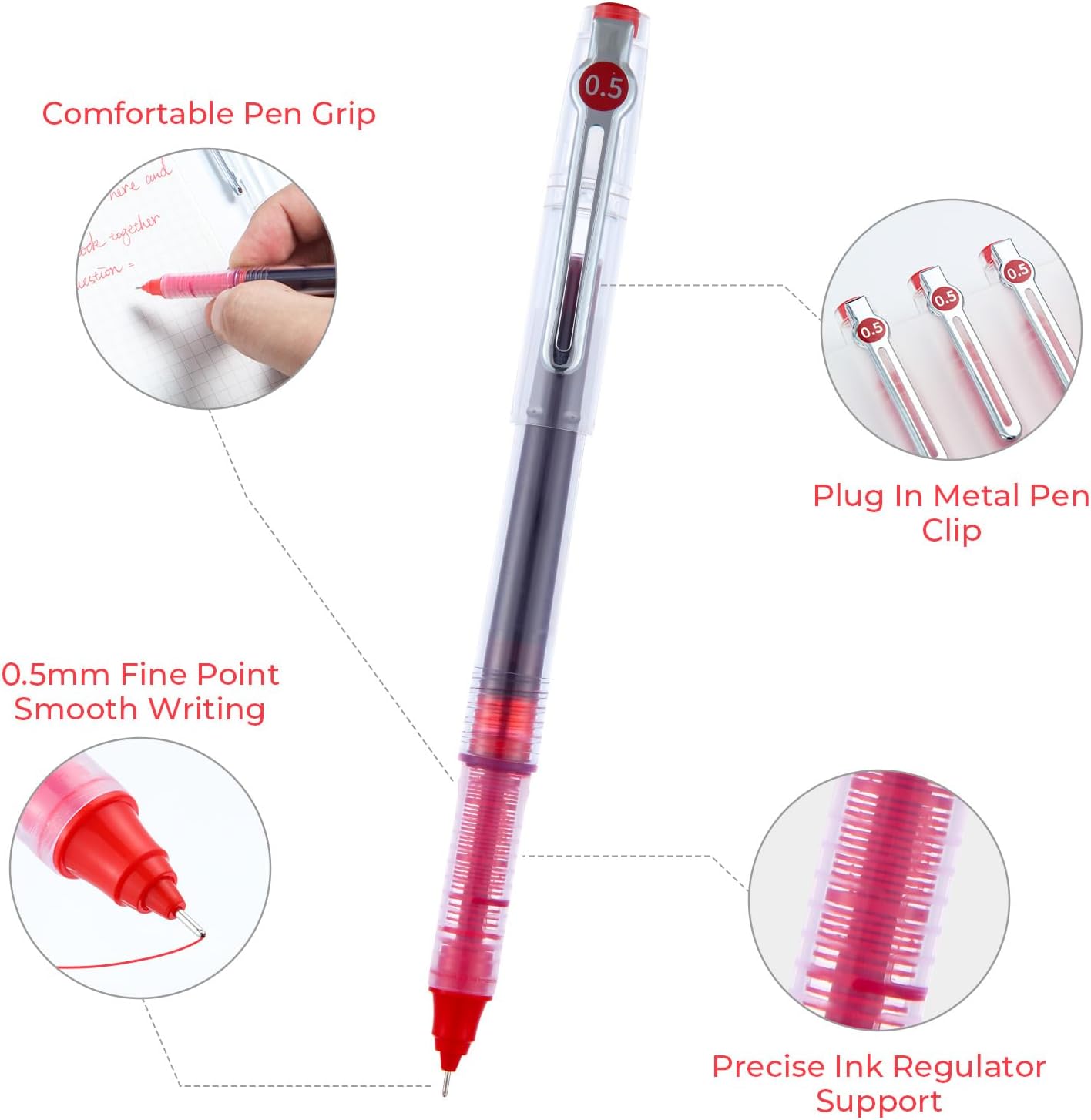M&G Liquid Ink Rollerball Pens 12 Pcs, 0.5mm Black Ink Extra Fine Point Pens, Quick Drying Ink Fine Tip Roller Ball Pens with Plug-In Cover & Anti Slip Grip for Smooth Writing Office School Home Gift
