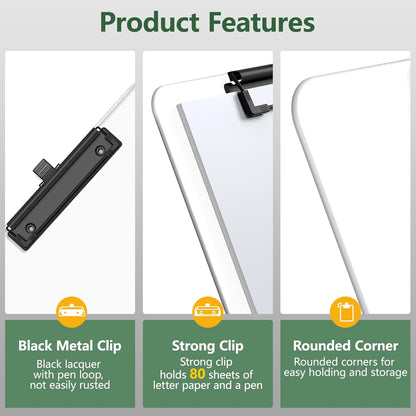 2 Pack Black Clipboard with Pen Holder, 8.5 x 11 Plastic Clip Boards with Black Low Profile Clip, Letter Size for Classroom, Teacher, Students, School, Office Supply