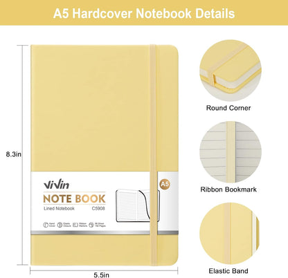 ViVin Lined Journal Notebooks for Work, 192 Pages, Medium 5.5 x 8.3 inch, College Ruled, A5 Hardcover Journaling Notebooks for Writing, 8 Pack Bulk,Black
