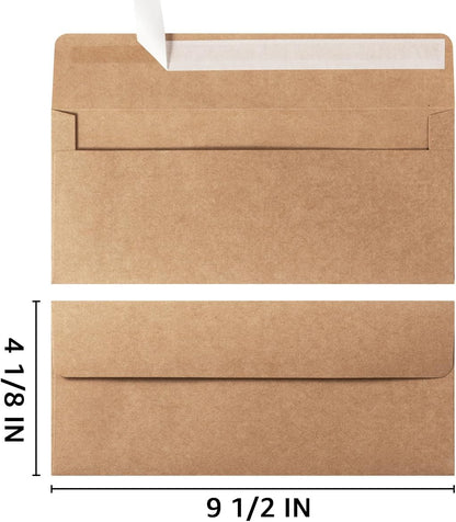 100 Pack Colorful #10 Business Envelopes Self Seal Standard Envelopes for Office Checks, Business, Letter Mailing Invoices, 4.13 x 9.49 Inches (Brown)