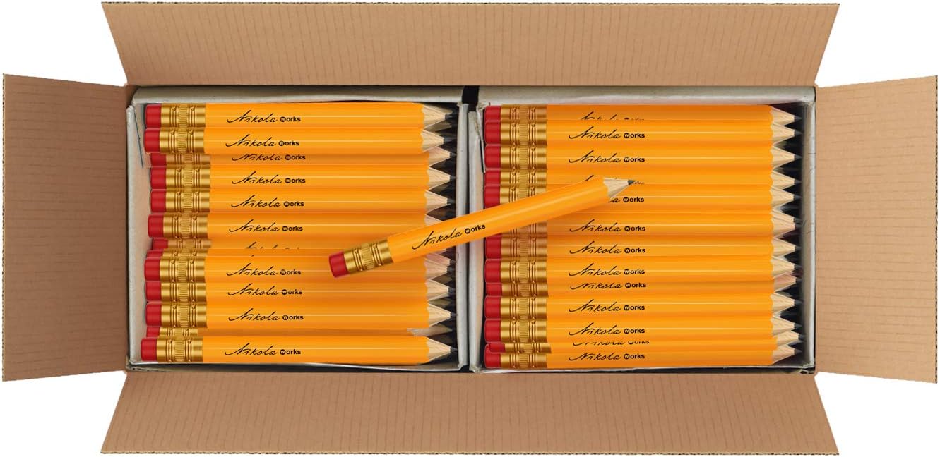 Mini Golf Pencils Without Erasers - 96 Count - Classic Pre-Sharpened #2 HB American Pew Pencils Standard Hex Shaped Bulk Pack