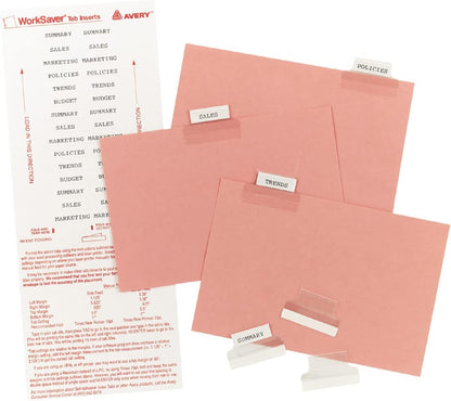 Avery Insertable Self-Adhesive Tabs with Printable Inserts, 1", Permanent Adhesive, Clear, Pack of 25 Index Tabs (16221)