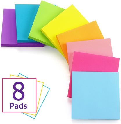 Pop Up Sticky Notes 3x3 inch, 8 Bright Multi Colors,Accordion Self-Stick Notes, Purple Sticky Notes 8 Pads 80 Sheet/Pad