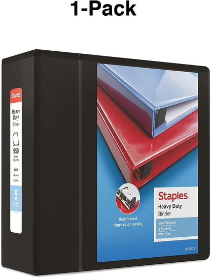 Staples Heavy-Duty 2-Inch D-Ring View Binder, Reinforced Spine, Holds Up to 450 Sheets, Gray, for Office & School