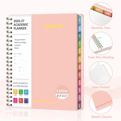 Planner 2026-2027, Weekly and Monthly Academic Year Calendar Planner, July 2026 - June 2027, Daily Agenda Book for Office School Supplies, A5(6.3'' x 8.5'')