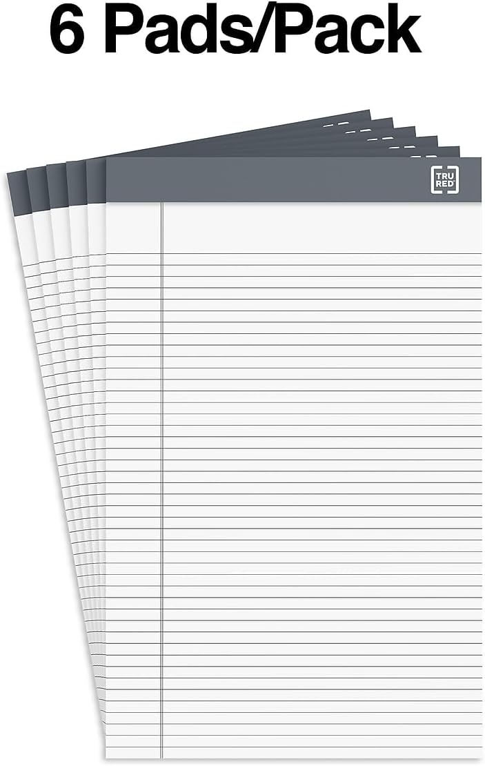 TRU RED Notepads, 5” x 8”, Narrow Ruled, Canary, 50 Sheets/Pad, 6‑Pack