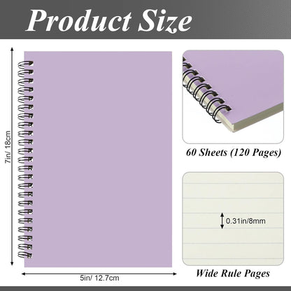 Leelosp 12 Pack Small Spiral Notebook Lined Spiral Journal College Ruled Notebook Wire Bound Kraft Cover, 120 Pages for Work (Multicolor,5.5 x 8.3 Inch)