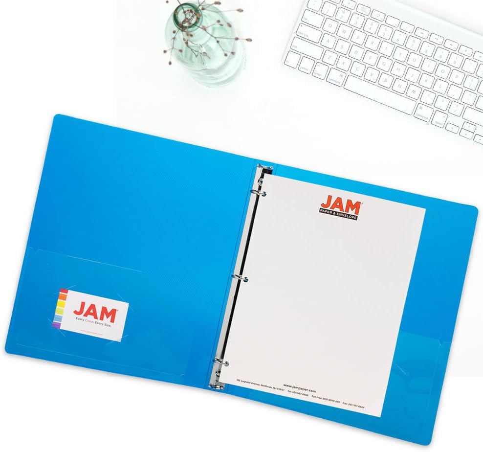 JAM PAPER Plastic 0.75 inch Binder - Clear 3 Ring Binder - Sold Individually