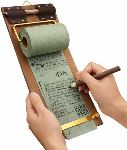 Retro Wall Mounted Memo Board with 1 Natural Dark Green Roll – Rustic Clipboard Notepad, Tearable Writing Pad for Notes, Menu, Kitchen, Café and Home Office Decoration