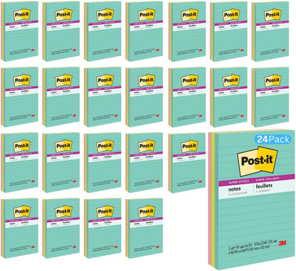 Post-it Super Sticky Lined Notes, 3 Sticky Note Pads, 4 x 6 in., School Supplies for Students, Ideal for Textbooks, Notebooks, Walls and Vertical Surfaces, Supernova Neons Collection