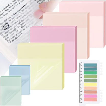 6 Pads Transparent Sticky Notes with Sticky Tabs, Tecolu 3x3 inch Clear Sticky Notes【Waterproof, 5X Adhesive Strength】, See-Through Translucent Sticky Notes for School Office Bible Study Supplies