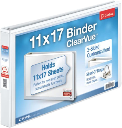 Cardinal 11-Inch x 17-Inch ClearVue Slant-D Ring Binder, 1-Inch, White (22112CB)