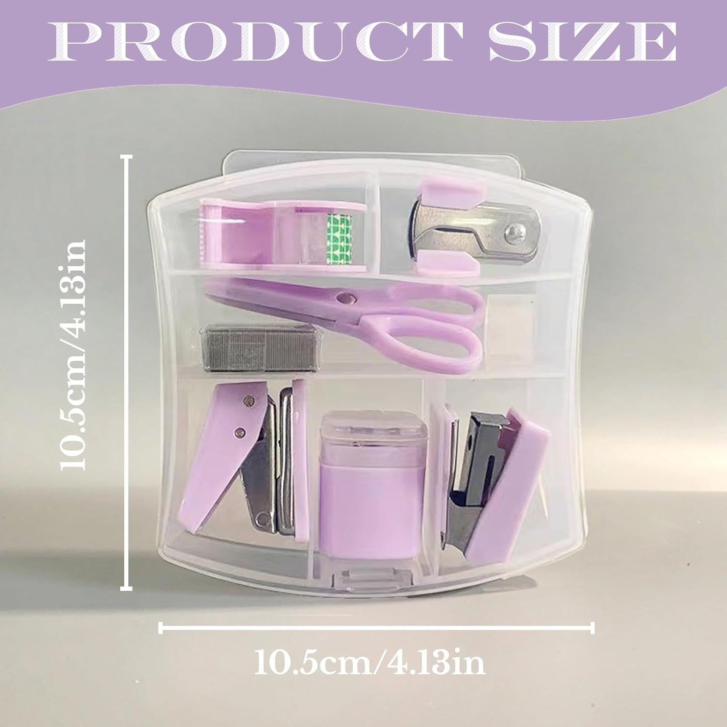 8 Pack Mini Office Supply Kit Portable Case with Scissors,Tape Dispenser Set, Punch,Pencil Sharpener, Mini Stapler with Staples and Staple Remover (Pink)