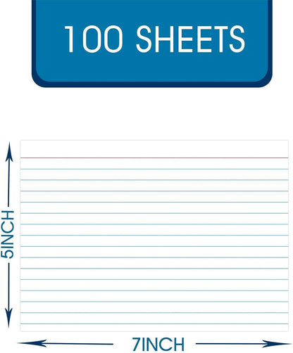 White Index Cards 5x7, Ruled Index Cards, Flash Cards for Studying, File Note Cards, Study Cards, Flash Cards, 100 Pcs Lined Index Flashcards for Office and School Supplies