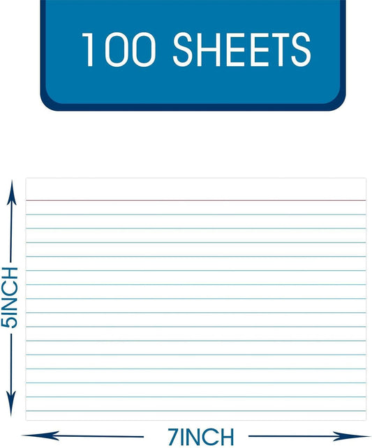 White Index Cards 5x7, Ruled Index Cards, Flash Cards for Studying, File Note Cards, Study Cards, Flash Cards, 100 Pcs Lined Index Flashcards for Office and School Supplies