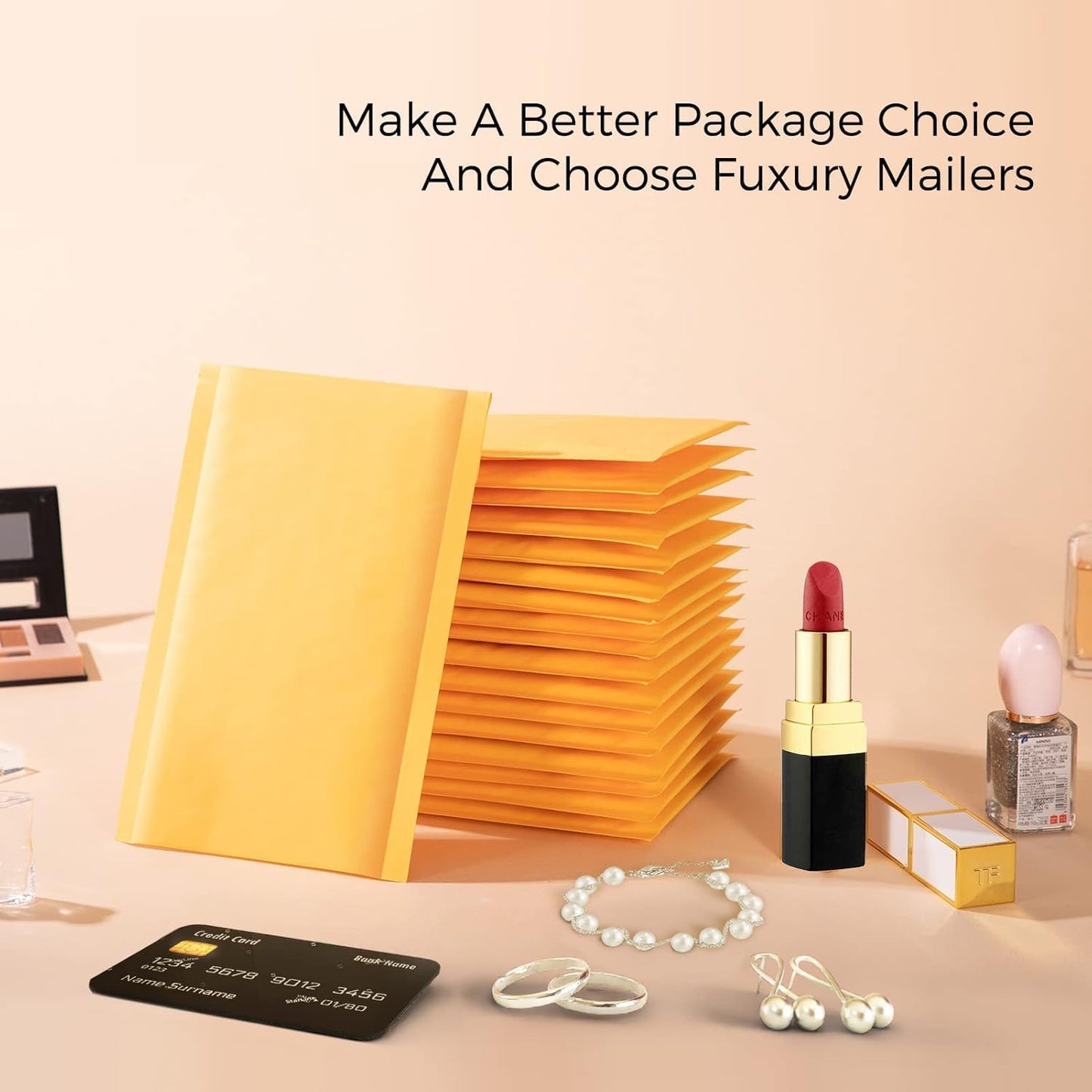 Fuxury Kraft Bubble Mailer 4x8” 50Pack Padded Envelopes Usable Size 4x7" Strong Adhesion Thick Bubble Envelopes Waterproof Cushioned Bubble Mailers Packaging for Small Business #000 Yellow