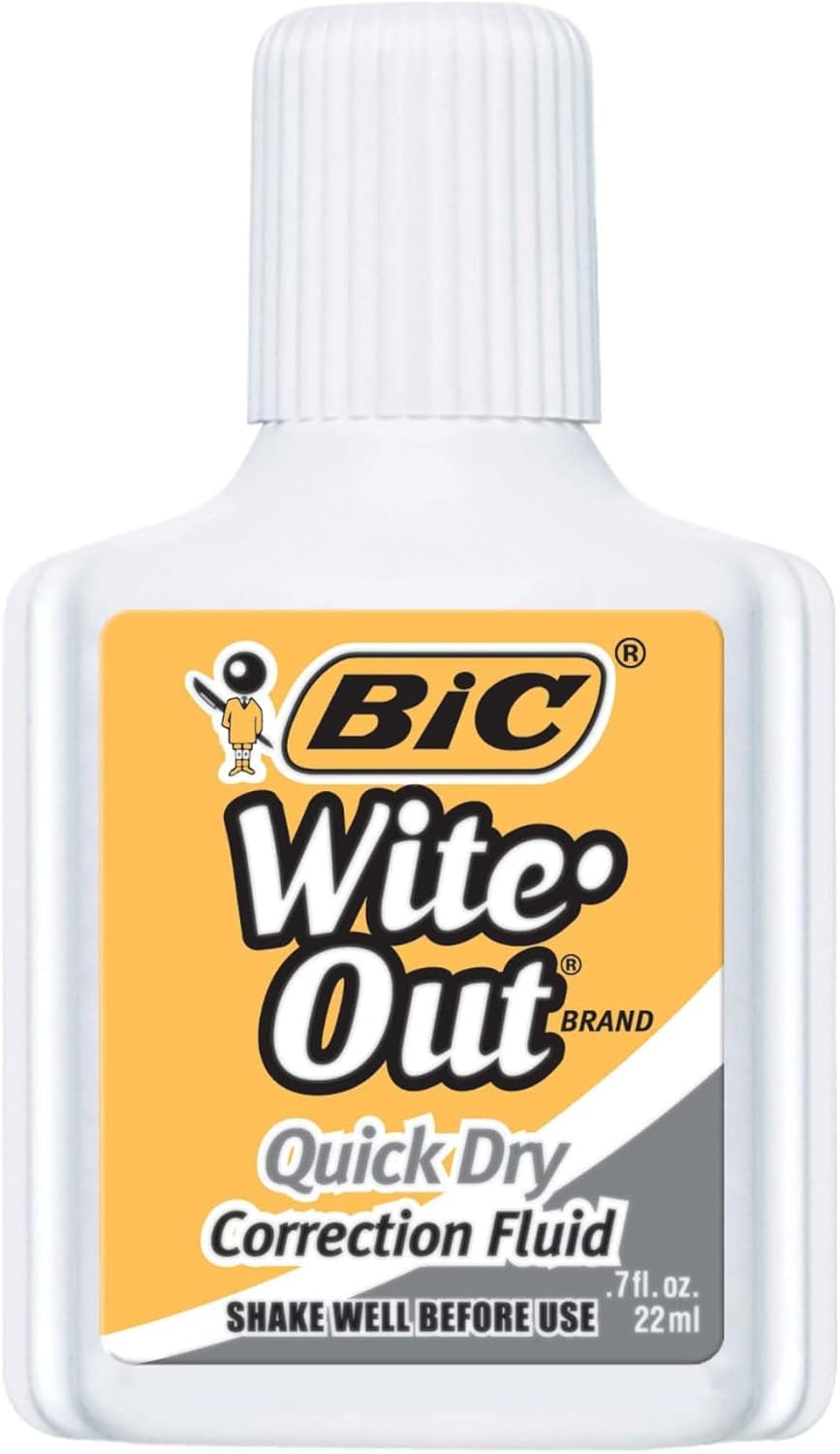 BIC® Wite-Out® Quick Dry Correction Fluid with Foam Applicator, White, Pack of 3