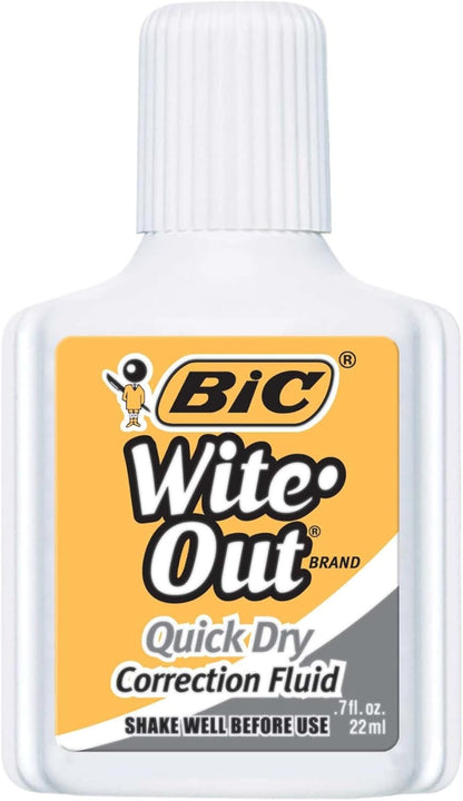 BIC® Wite-Out® Quick Dry Correction Fluid with Foam Applicator, White, Pack of 3