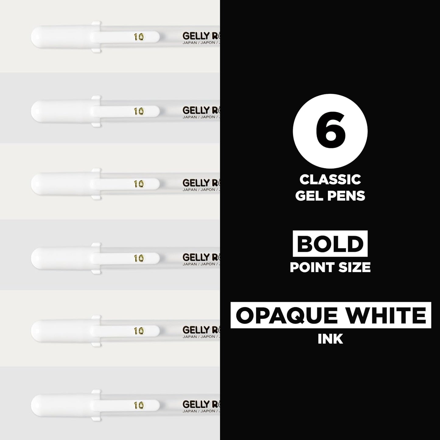 SAKURA Gelly Roll Classic Gel Pens, Opaque White Ink, Ass't Tips 05/08/10, 6 PK 57461