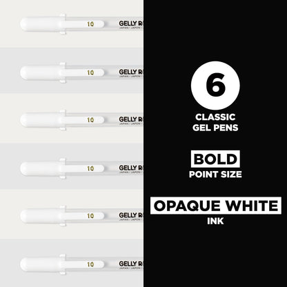 SAKURA Gelly Roll Classic Gel Pens, Opaque White Ink, Ass't Tips 05/08/10, 6 PK 57461