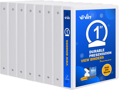 3 Ring Binder 1-1/2 Inch, ViVin Sturdy 1.5"-Round Ring Binder with 2 Interior Pockets, Clear View Cover, PVC-Free, Fits 300 Sheets of 8.5'' x 11'' Paper, Office Home School (6 Pack, White)