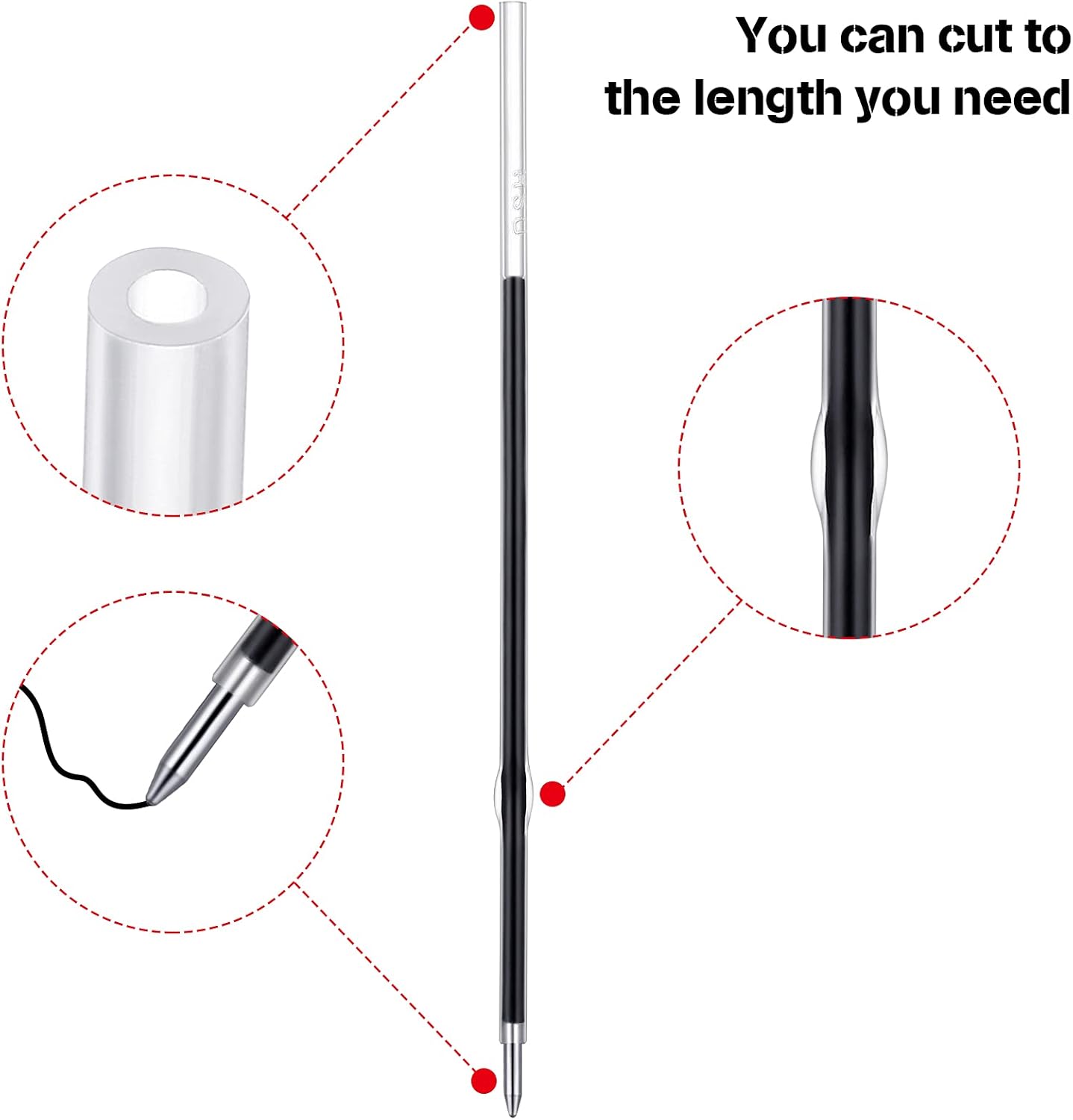 30 Piece Black Ink Pen Refills, 1 mm Ballpoint Refills Replacement Ballpoint for Click Retractable Pens Office College Supplies