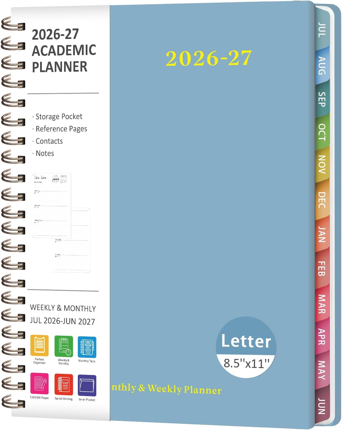 Planner 2026-2027, Weekly and Monthly Academic Year Calendar Planner, July 2026 - June 2027, Daily Agenda Book for Office School Supplies, A5(6.3'' x 8.5'')