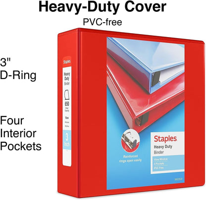 Staples Heavy-Duty 2-Inch D-Ring View Binder, Reinforced Spine, Holds Up to 450 Sheets, Gray, for Office & School