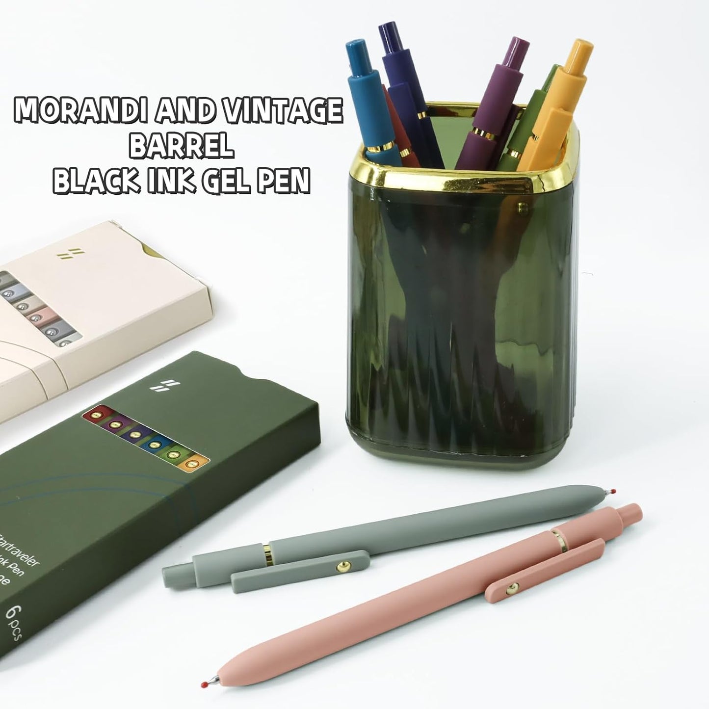 UIXJODO 6 Pcs Gel Pens 0.5mm Quick Dry Black Ink Pens Fine Point Smooth Writing Pens, Cute Office and School Supplies Gifts for Women Teacher Students (6 Pcs Ombre Gold)
