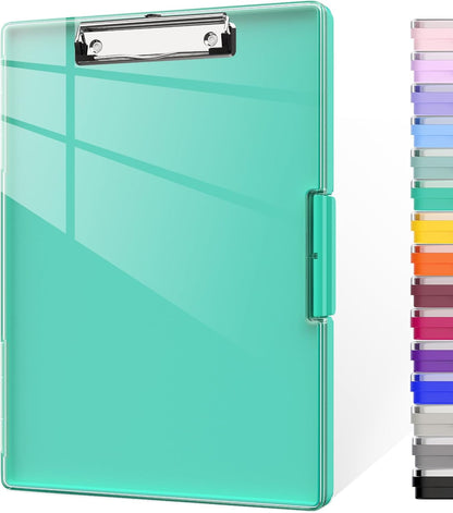 Piasoenc Clipboard with Storage, 8.5 x 11 Clip Boards with 2 Storage Case and A4 Paper Folder, Clear Dry Erase Top Panel, Heavy Duty Plastic, Folio & Side Opening, for Nurses, Teachers, Lawers,Black