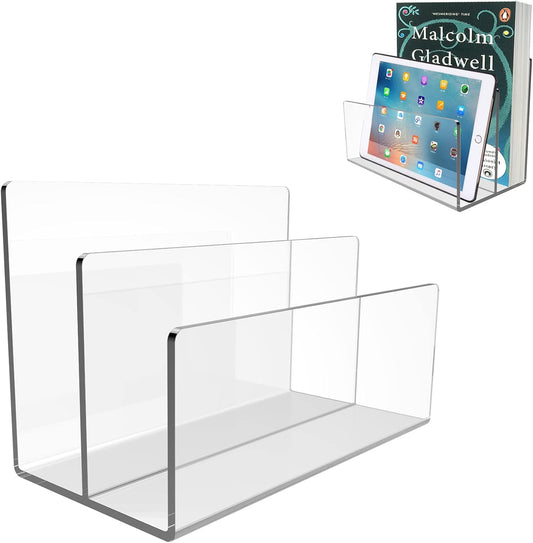 Boloyo Acrylic File Holder,1PC 2 Sections Rainbow File Organizer Mail Letter Sorter Desktop Folder Holder for Home Office School Envelope Bill Filling Paper Document