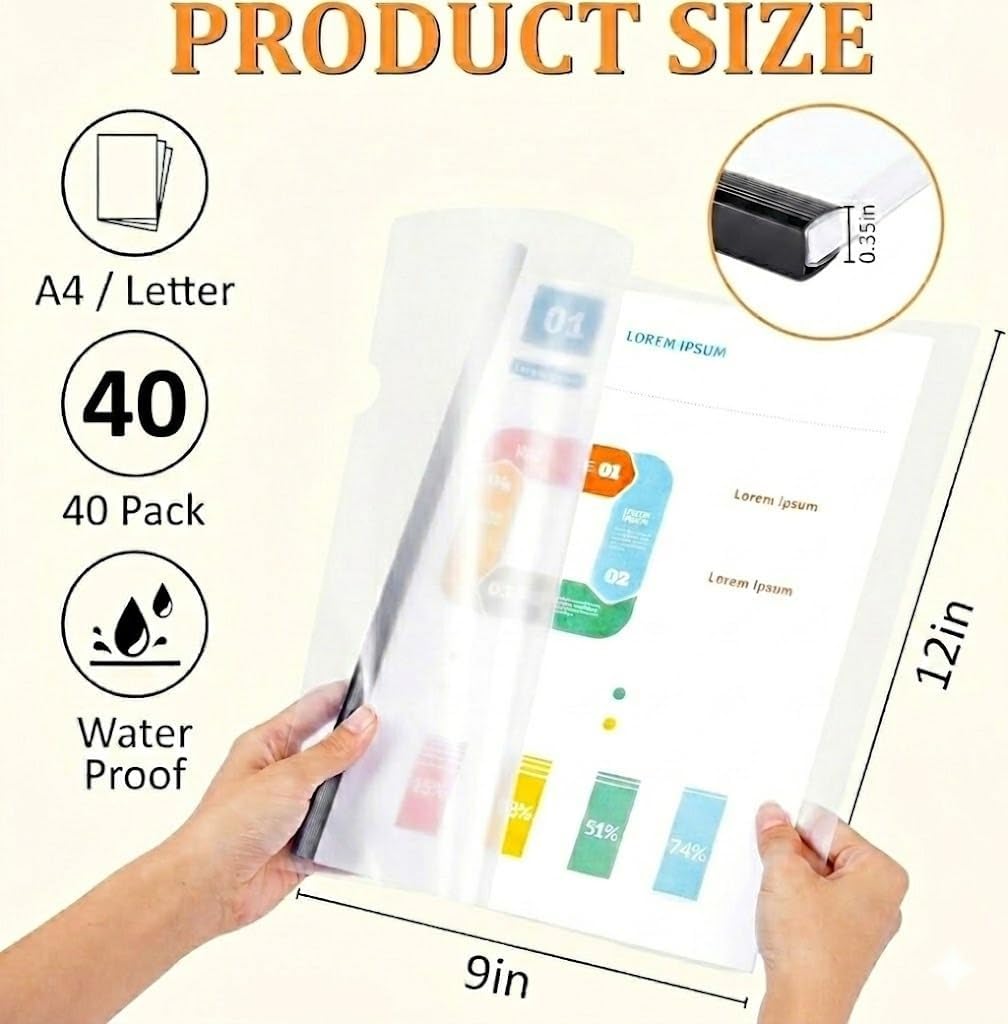 5 Pack Report Covers with Sliding Bar - Clear Plastic Presentation Folders for A4 & Letter Size Paper, 70 Sheet Capacity File Document Binder for School, Office, Resume & Business Use