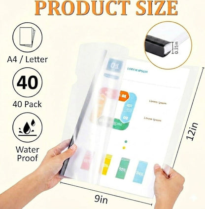 5 Pack Report Covers with Sliding Bar - Clear Plastic Presentation Folders for A4 & Letter Size Paper, 70 Sheet Capacity File Document Binder for School, Office, Resume & Business Use
