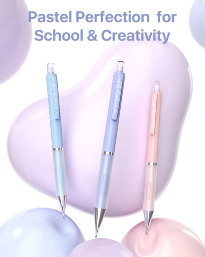 Four Candies Cute Mechanical Pencils 0.7mm, Pencil Set with 360PCS Lead Refills & Pastel Erasers, School Supplies with Case
