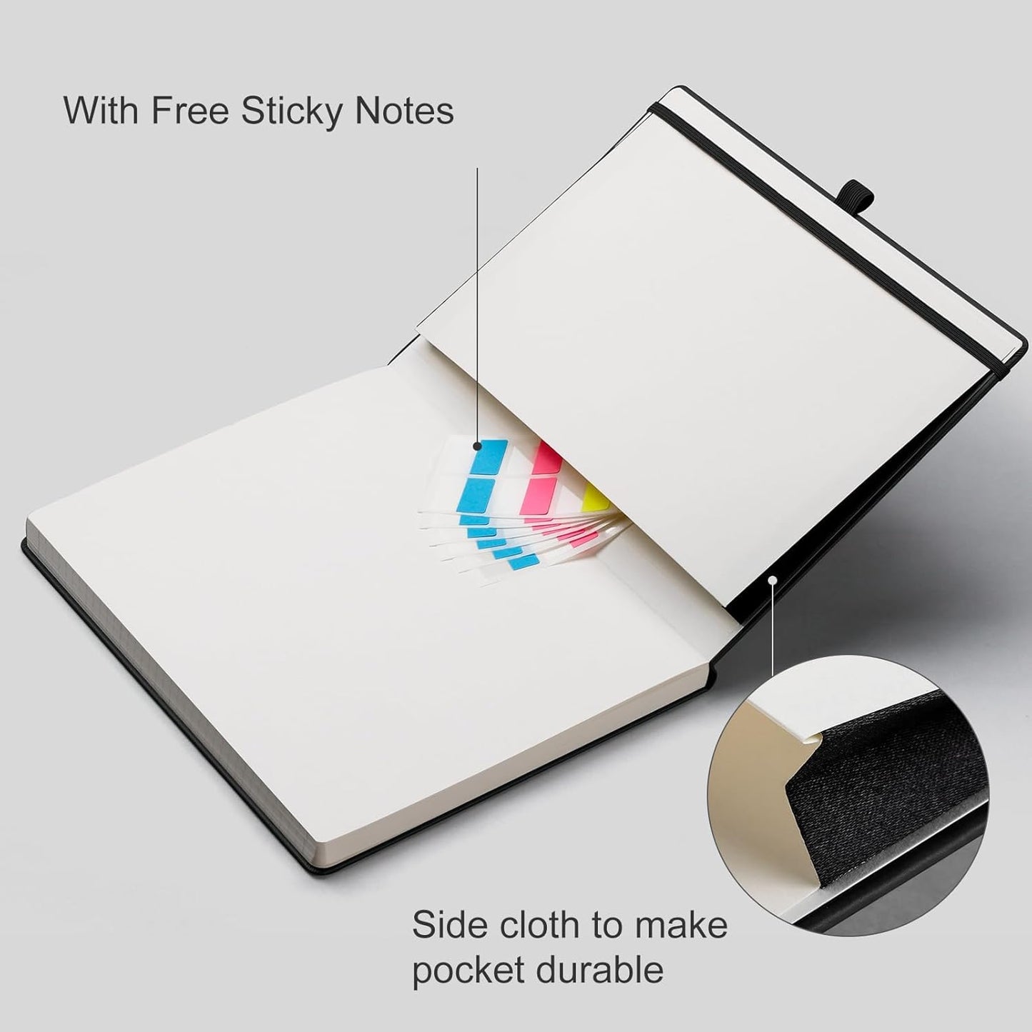 EMSHOI A4 College Ruled Notebook, Large 8.3" x 11.7", 192 Pages 100GSM Ink-Proof Faux Leather Hardcover Lay-Flat Lined Journal for Office School Work Writing, Black