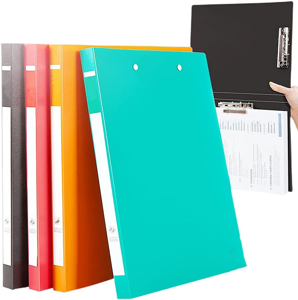 4 Pack A4 Double Strong Clips File Folder Report Cover, Punchless Binder, Clamp Binder Without Rings Office Project Folder,Documents File Folder, for Letter Size or A4 Size, 200 Sheet Capacity