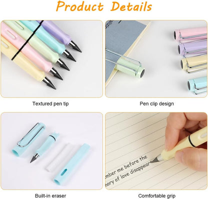 Ainiv Inkless Pencil with Eraser - 5 Sets Infinity Pencil, Reusable with Extra 5 Eraser & 5 Replaceable Nibs for Home, Office & School Writing, Drawing