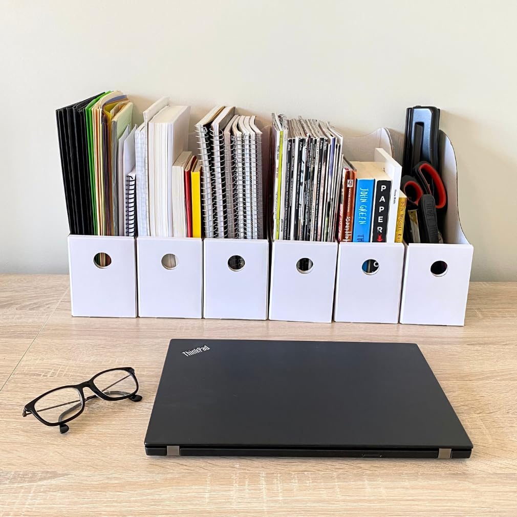 Evelots Magazine File Holder - Set of 24 Multi Color - Office Desk Organizer - Sturdy Cardboard - New Upgraded Double Front Panel for More Stability - Full 4 Inch Wide - Easy Assemble
