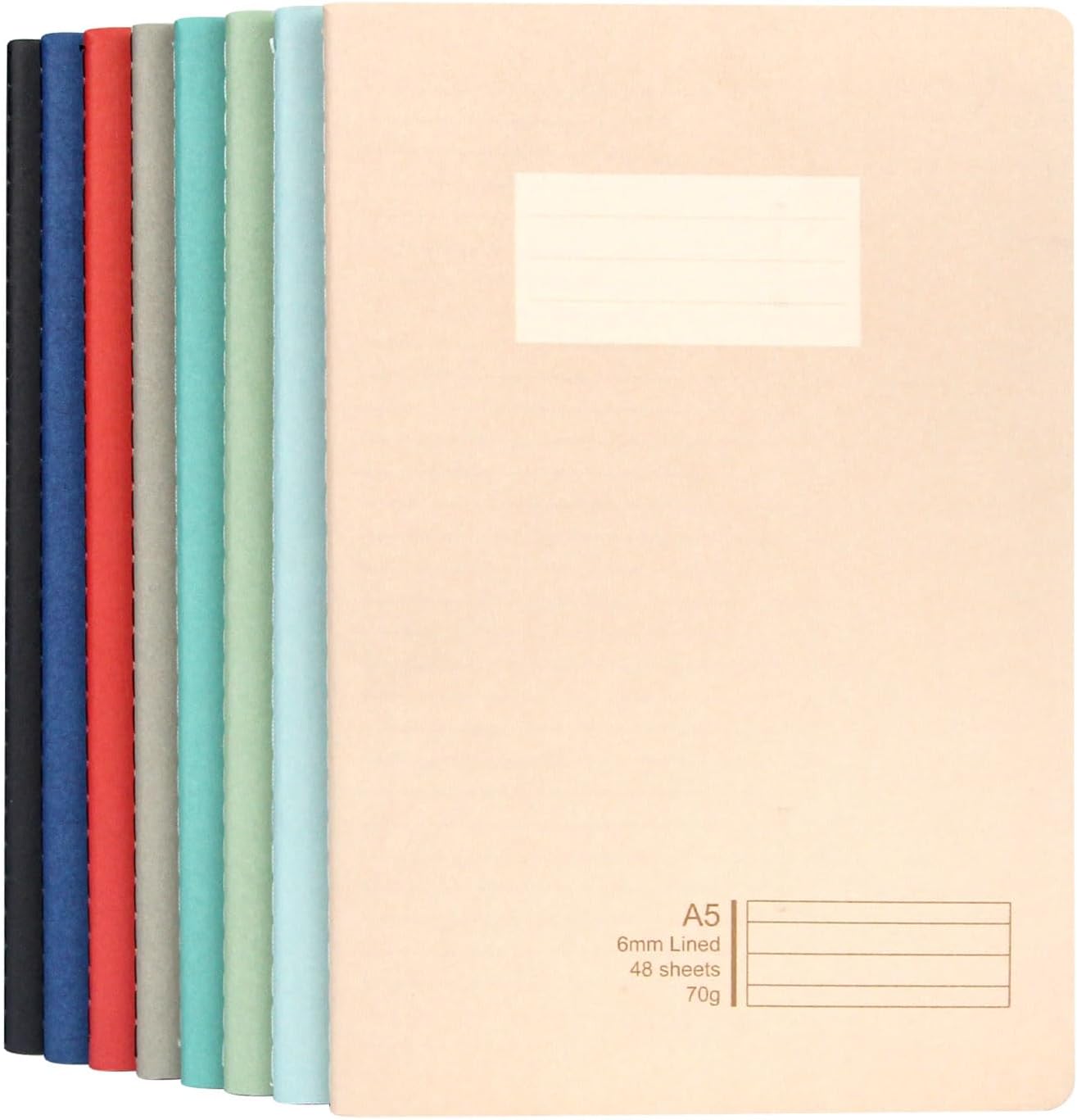 Composition Notebooks Soft Cover 8 Packs A5, College Ruled Lined Paper, 5×8.25 Inches, 96 Pages/48 Sheets Bulk Journal for School, Work, Travel, Office, Business Journaling Writing (Elegant Solid Color)